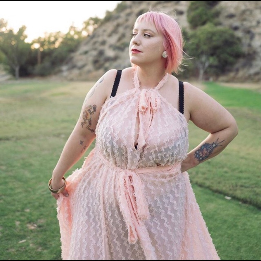 Zelie for She plus size sheer pink dress/coverup